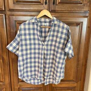 Madewell Linen-Blend Oversized Short Pajama Set in Gingham Check